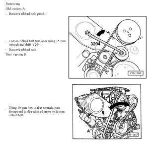 remove and replace ribbed belt V6 2.8L