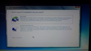 select custom (advanced) to install windows 7