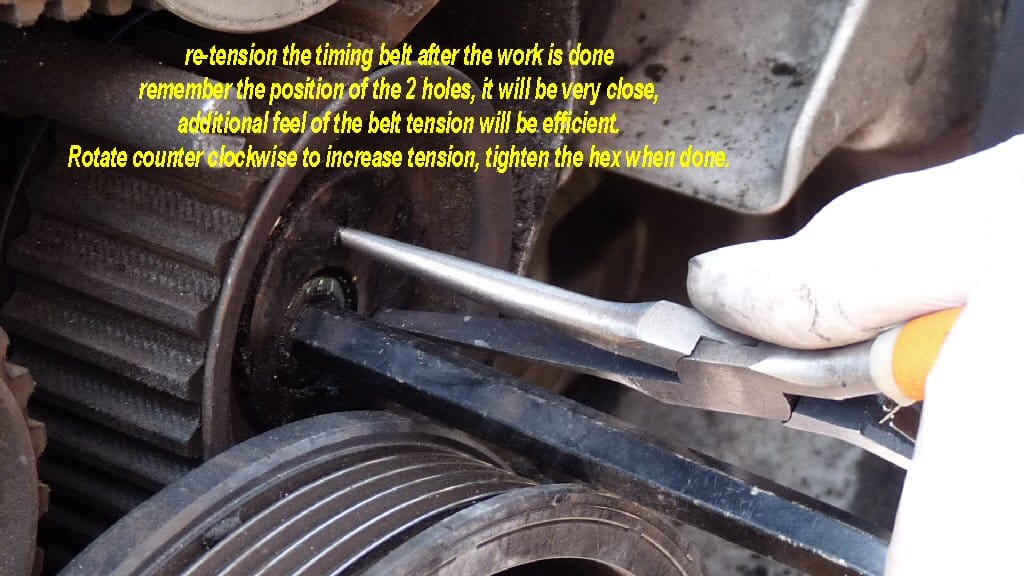 Tighten the hex bolt when the tension is achieved