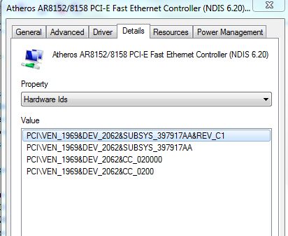 Ethernet Atheros AR8152/8158
