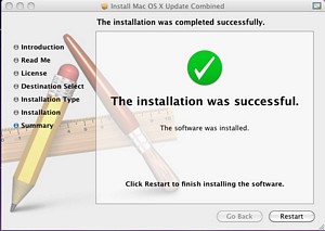 finish installing 10.6.7 combo- Minimize and Don't RESTART