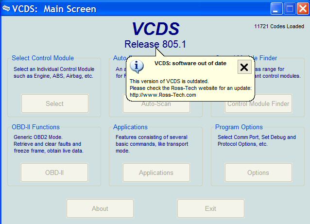 VCDS805.1 mainscreen