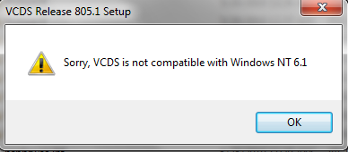 VCDS805.1 is not compatible with windows 7